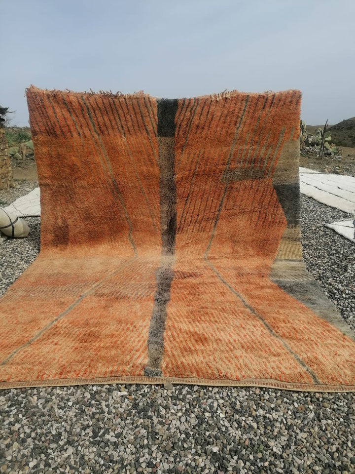 Rust Orange & Charcoal Central Stripe Custom Moroccan Rug - Africancreates