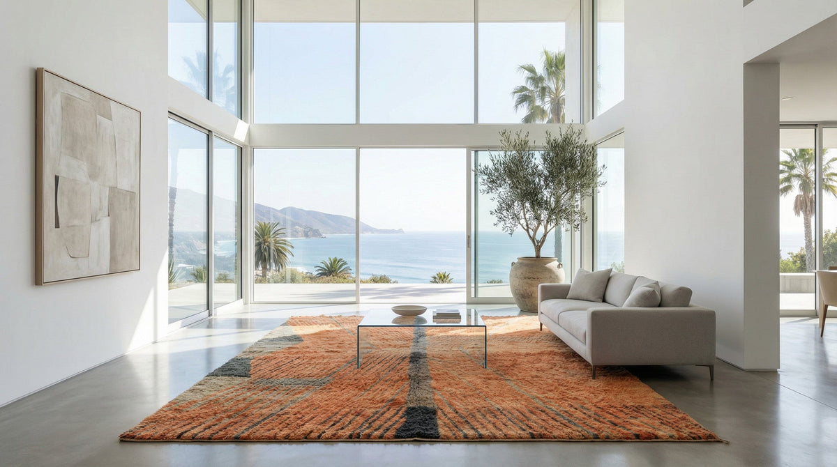 Rust Orange & Charcoal Central Stripe Custom Moroccan Rug - Africancreates
