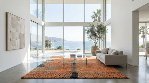 Rust Orange & Charcoal Central Stripe Custom Moroccan Rug - Africancreates