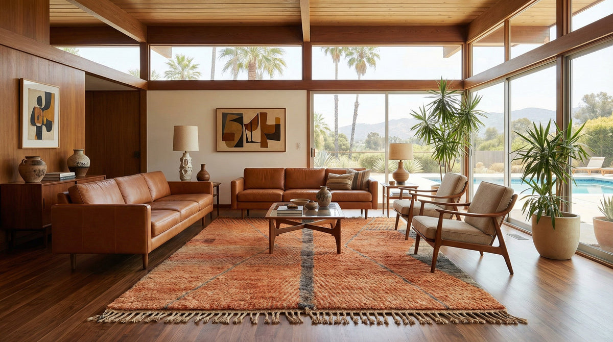 Rust Orange & Charcoal Central Stripe Custom Moroccan Rug - Africancreates