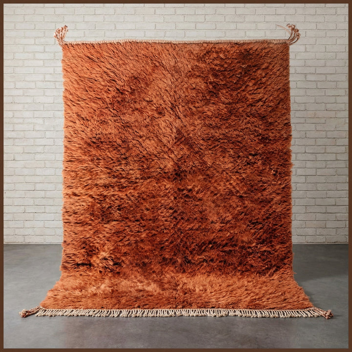 Rust Orange Deep Shag Custom Moroccan Rug - Africancreates