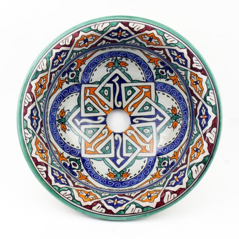 Washbasin for bathroom & kitchen farmhouse sink Moroccan sink blue and orange motifs