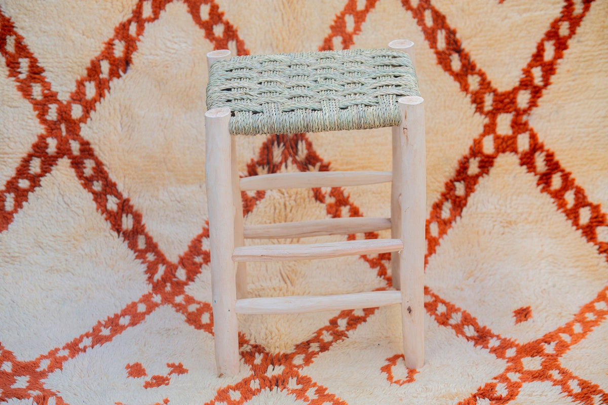 Tabouret marocain en bois et tressé - Africancreates