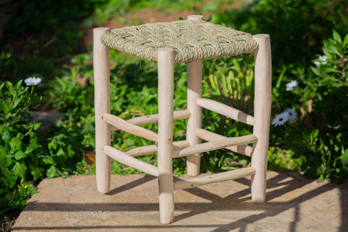 Tabouret marocain en bois et tressé - Africancreates