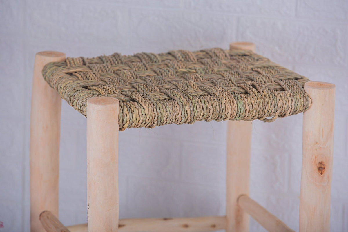 Tabouret marocain en bois et tressé - Africancreates