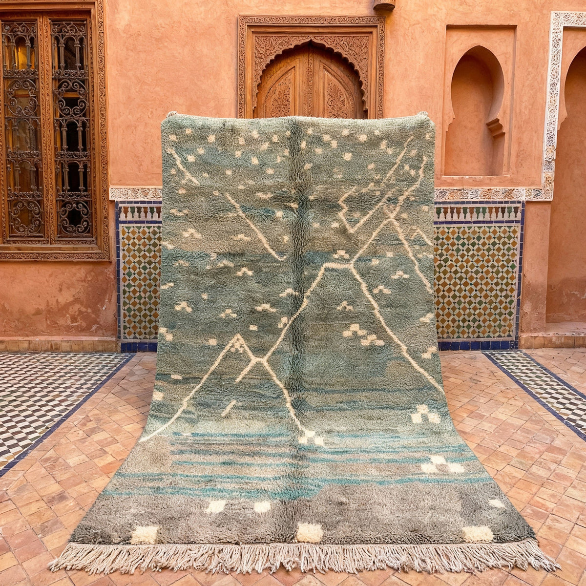 Teal & Cream Crossed Diamonds And Dots Custom Moroccan Rug - Africancreates