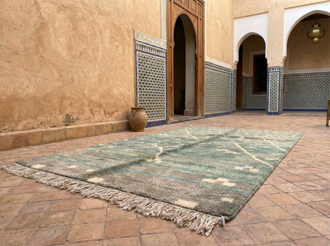Teal & Cream Crossed Diamonds And Dots Custom Moroccan Rug - Africancreates