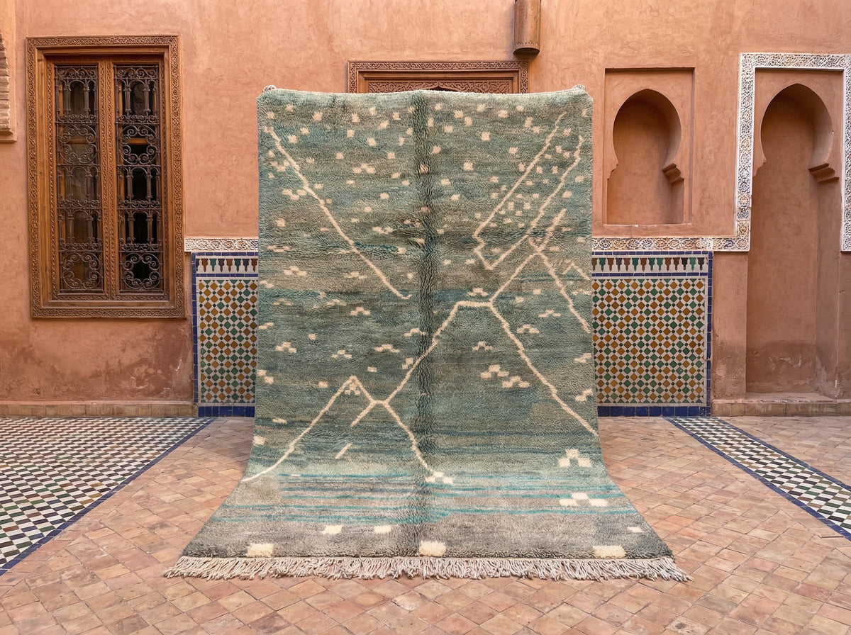 Teal & Cream Crossed Diamonds And Dots Custom Moroccan Rug - Africancreates