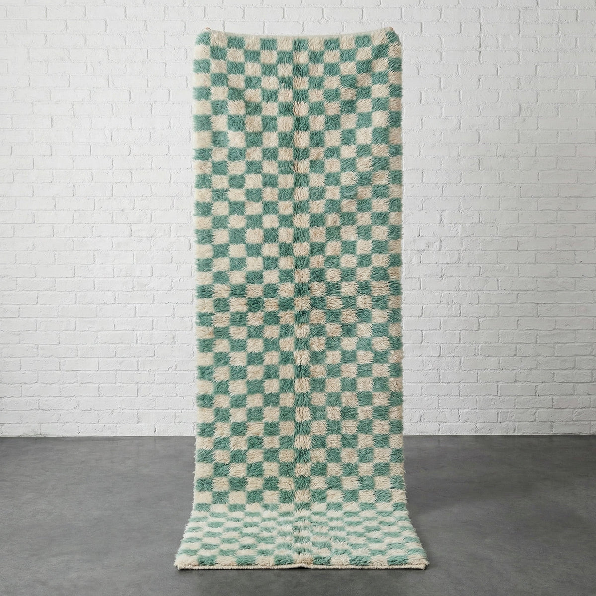 Teal & Cream Fine Checker Runner Design Custom Moroccan Rug - Africancreates