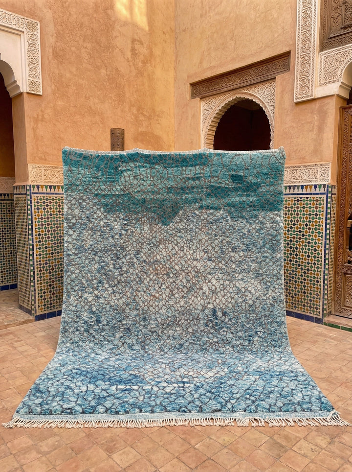 Teal & Gray Misted Ombre Custom Moroccan Rug - Africancreates