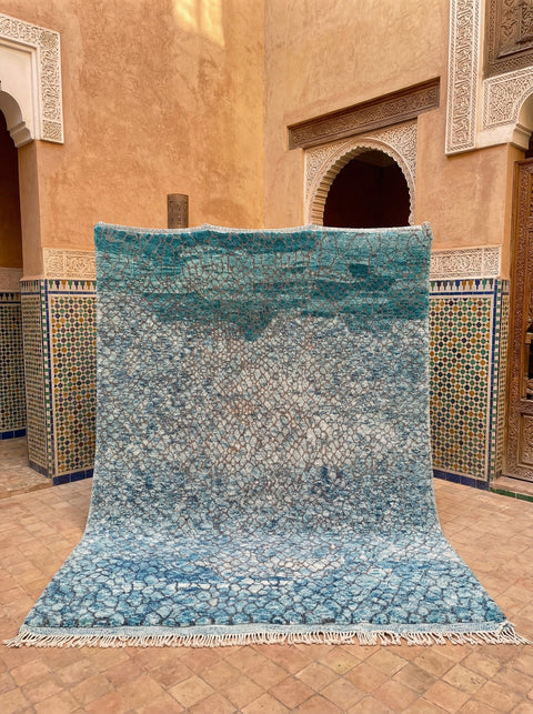 Teal & Gray Misted Ombre Custom Moroccan Rug - Africancreates