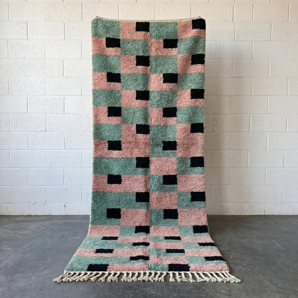 Teal, Pink & Black Rectangle Runner Design Custom Moroccan Rug - Africancreates