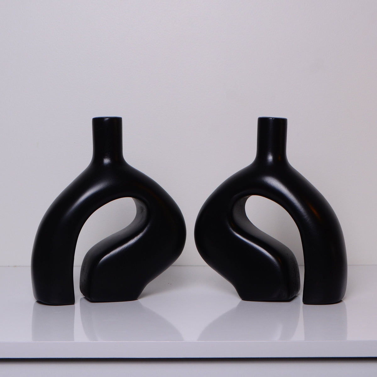Vase nordique en céramique - Lot de 2 vases en céramique - Élément décoratif noir élégant - Africancreates