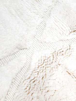 Close-up detail of a white and black tufted rug emphasizing contemporary style and texture