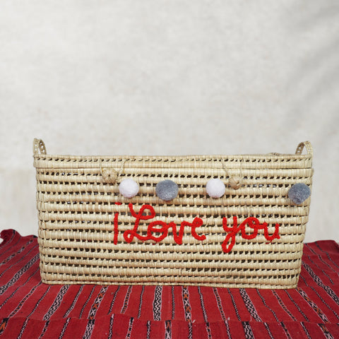 Wicker Storage Trunk - Palm Leaf Storage Chest and Basket 80 cm, i love you - Africancreates