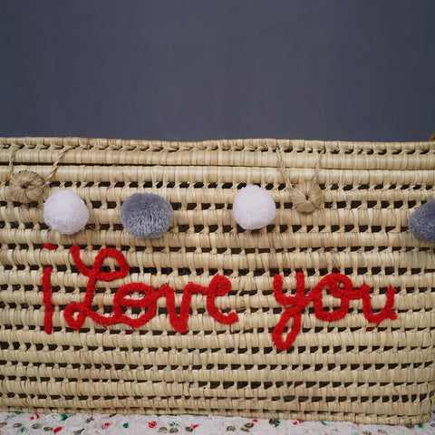 Wicker Storage Trunk - Palm Leaf Storage Chest and Basket 80 cm, i love you - Africancreates