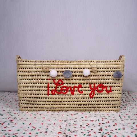 Wicker Storage Trunk - Palm Leaf Storage Chest and Basket 80 cm, i love you - Africancreates