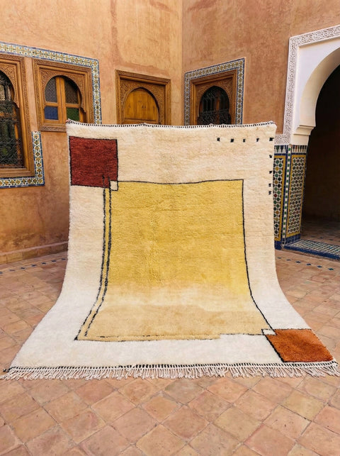 Yellow Field Fine Black Frame Custom Moroccan Rug - Africancreates