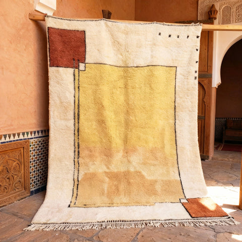 Yellow Field Fine Black Frame Custom Moroccan Rug - Africancreates