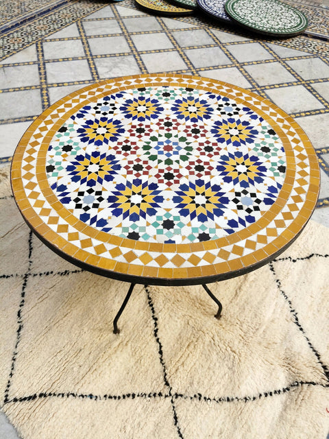 Yellow Flower Moroccan mosaic table | Bistro table | Arabic Table | Tea table | chocolate Oriental table |moroccan table design - Africancreates