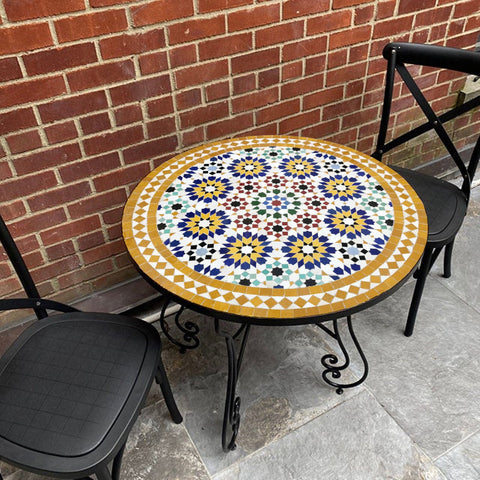 Yellow Flower Moroccan mosaic table | Bistro table | Arabic Table | Tea table | chocolate Oriental table |moroccan table design - Africancreates