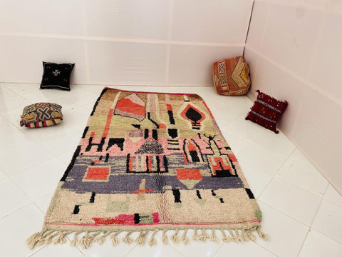 ARTISTIC Boujad Moroccan Rug, Handmade Rug, Authentic Moroccan Rug, Abstract Berber Rug, Purple pink Wool Rug, Sheep Wool Rug, Bohemian Rug. - Africancreates