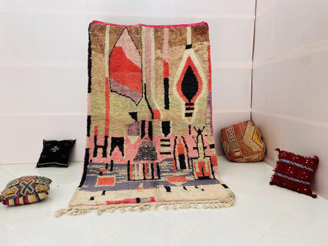 ARTISTIC Boujad Moroccan Rug, Handmade Rug, Authentic Moroccan Rug, Abstract Berber Rug, Purple pink Wool Rug, Sheep Wool Rug, Bohemian Rug. - Africancreates
