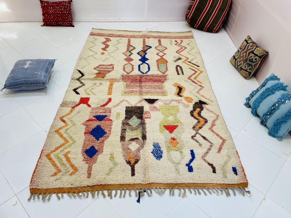 Beautiful VINTAGE Moroccan Rug, Handmade Rug, Vintage Authentic Moroccan Rug, Abstract Berber Rug,Wool Rug, Sheep Wool Rug, Beni ourain rug - Africancreates