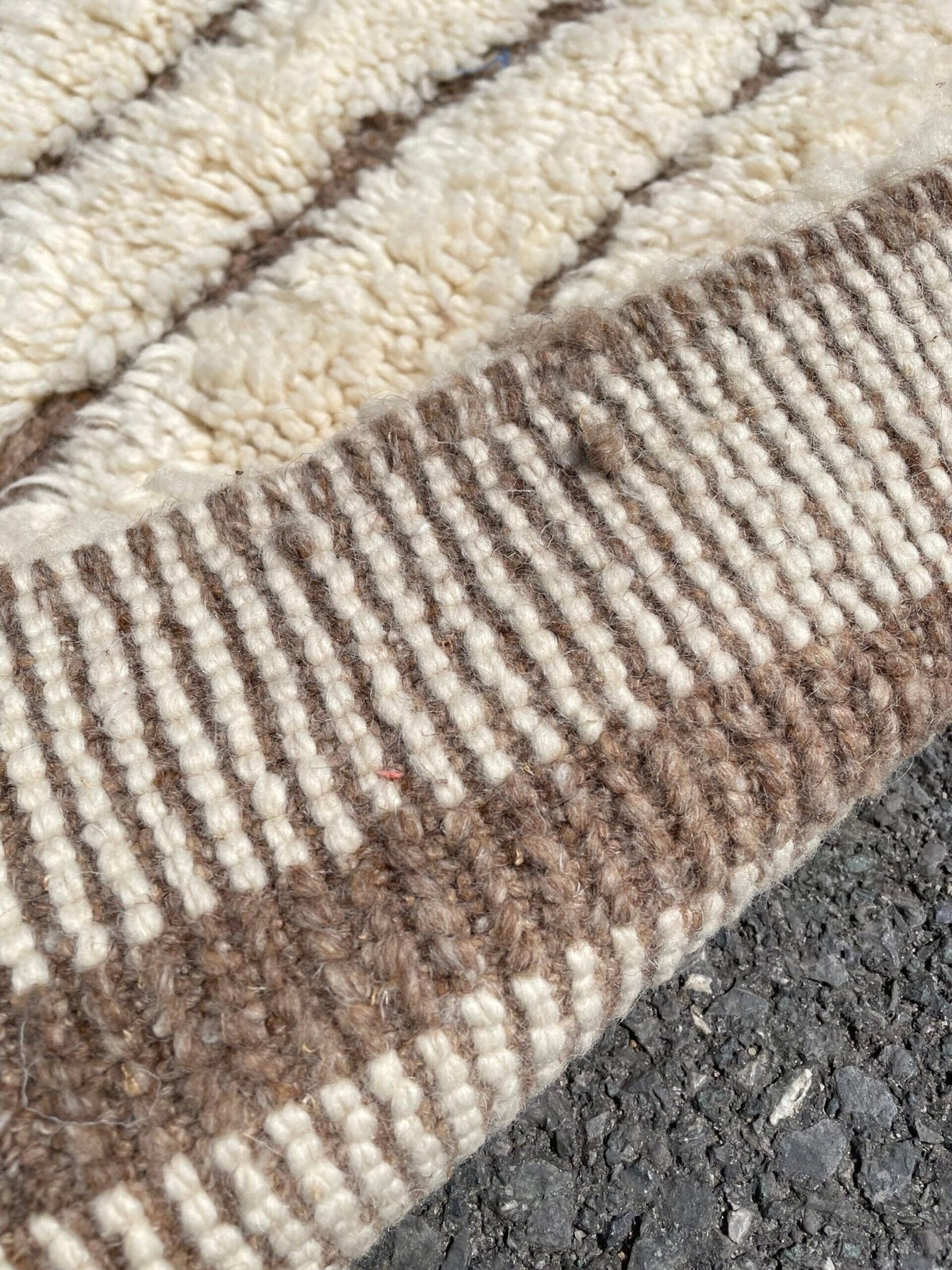 Front view of the Soft Ivory Textured Custom Beni Ourain Moroccan Rug showcasing its geometric pattern.