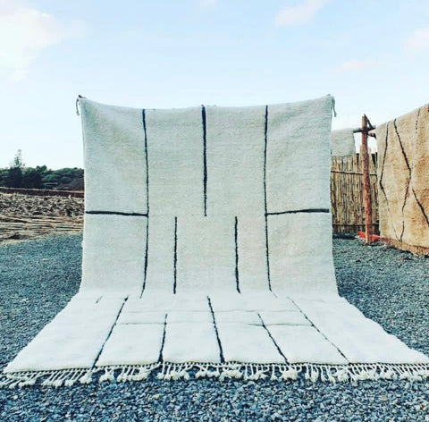 Best Seller Beni Mrirt White Moroccan berber rug , beni ourain custom and handmade with natural wool - Africancreates