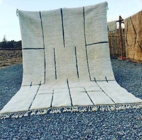 Best Seller Beni Mrirt White Moroccan berber rug , beni ourain custom and handmade with natural wool - Africancreates