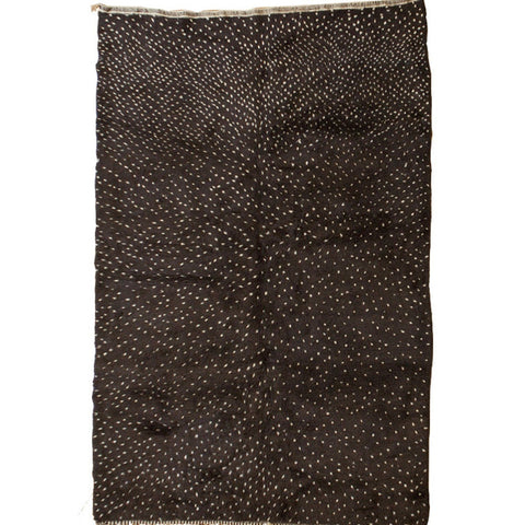 Front view of the black and off-white Beni Ourain Moroccan rug with a Berber design.