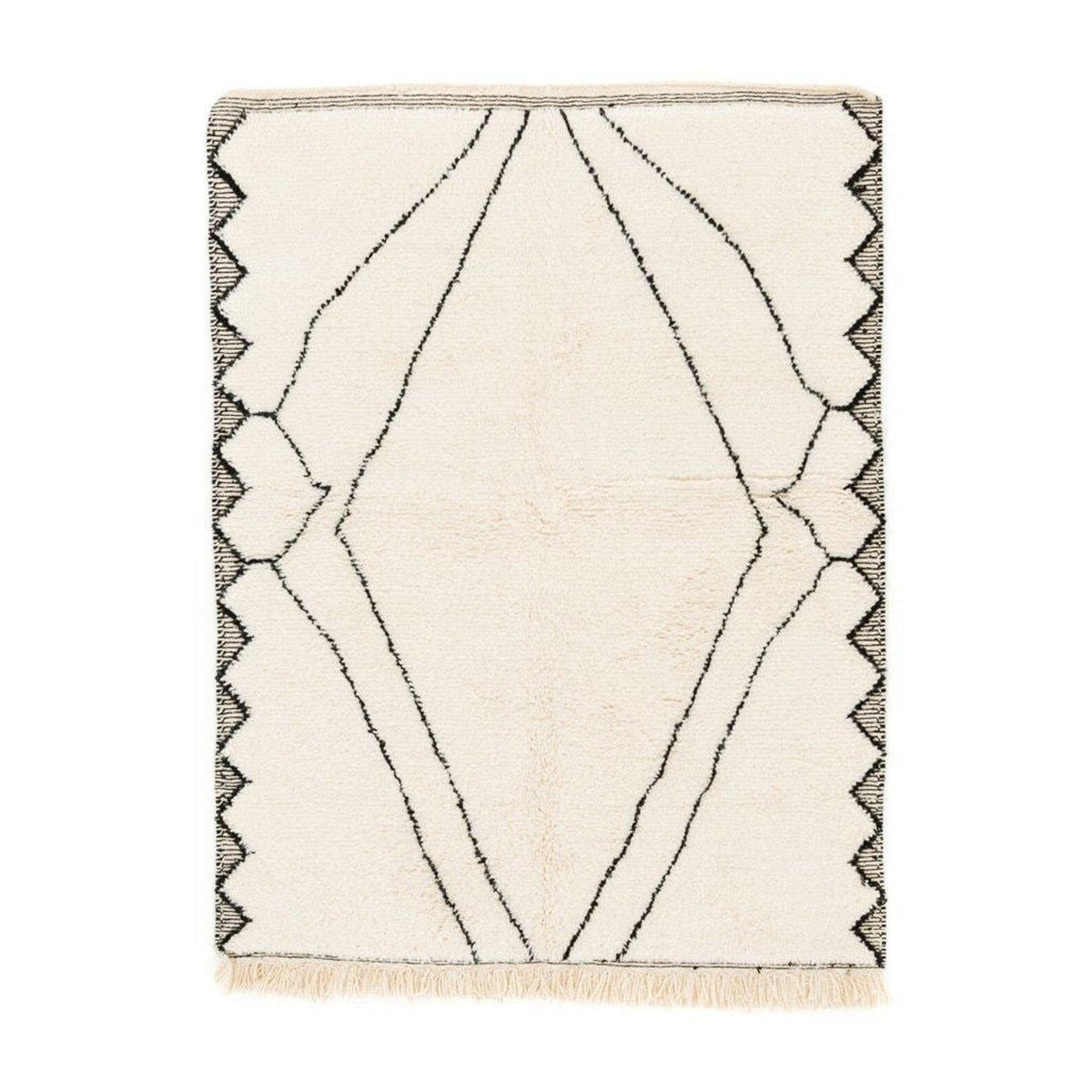 Front view of the ivory diamond Moroccan area rug featuring a geometric pattern.