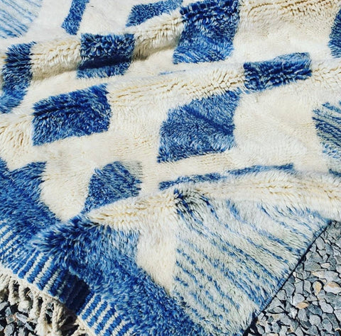 Blue outstanding Quality Beni Mrirt Moroccan berber rug , beni ourain custom and handmade with natural wool - Africancreates