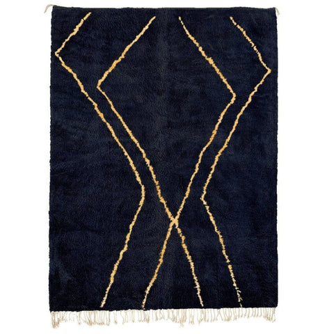 Dark blue custom made moroccan berber rug , beni ourain carpet handmade with natural wool in geometric design - Africancreates