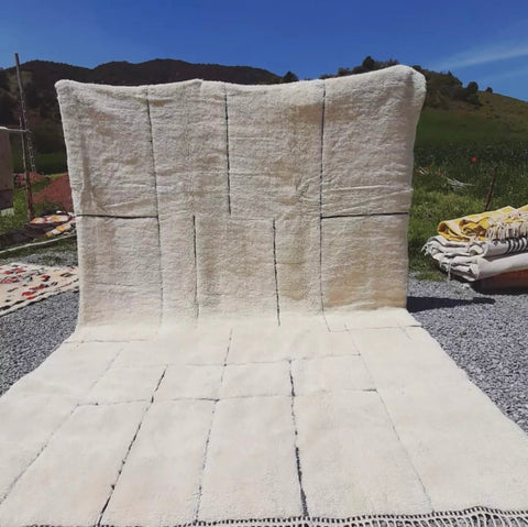 Gorgeous Beni Mrirt White Moroccan berber rug , beni ourain custom and handmade with natural wool - Africancreates