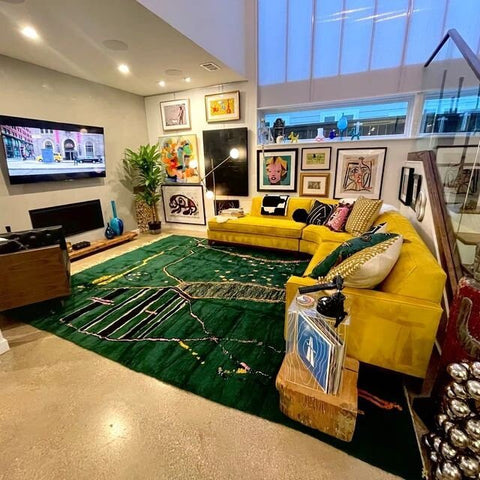 Gorgeous Moroccan beni ourain ourain rug handmade with natural wool , Green berber rug with a contemporary design custom for living room - Africancreates