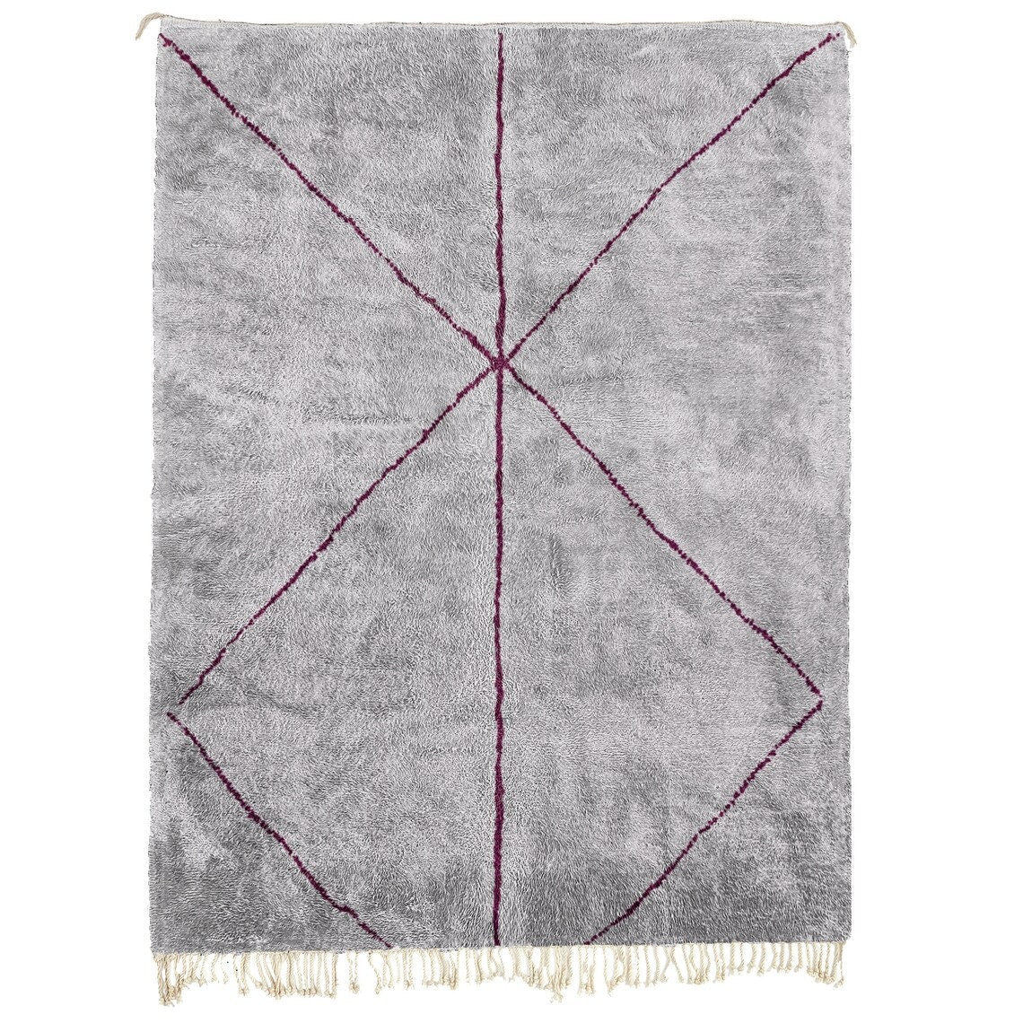 Front view of the gray Moroccan Berber rug featuring a geometric pattern on a white background.