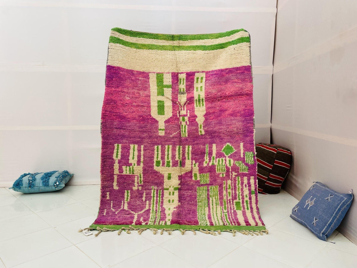 GREEN and PURPLE Moroccan Rug, Handmade Rug, Vintage Authentic Moroccan Rug, Abstract Berber Rug,Wool Rug, Sheep Wool Rug, Beni ourain rug - Africancreates