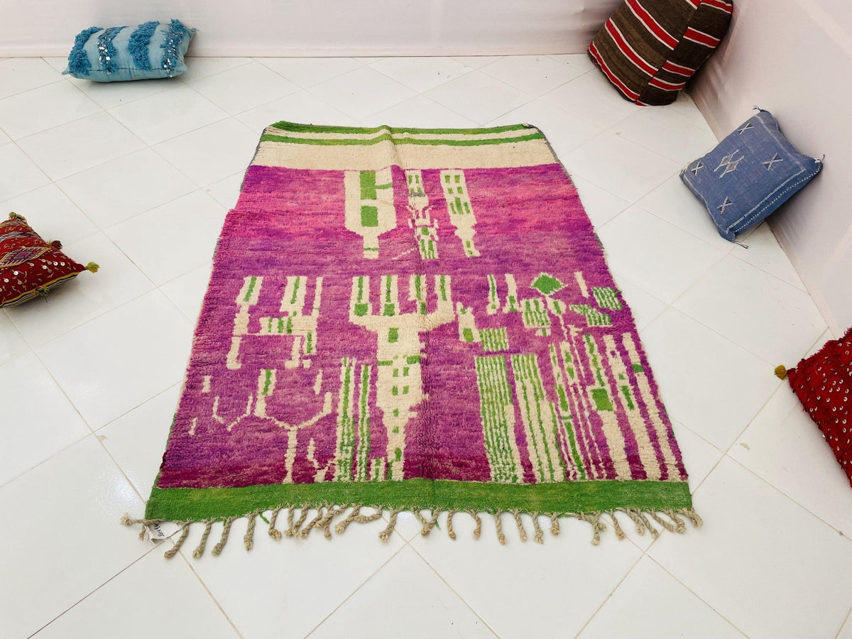 GREEN and PURPLE Moroccan Rug, Handmade Rug, Vintage Authentic Moroccan Rug, Abstract Berber Rug,Wool Rug, Sheep Wool Rug, Beni ourain rug - Africancreates