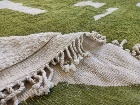 Green Beni Mrirt White Moroccan berber rug , beni ourain custom and handmade with natural wool - Africancreates