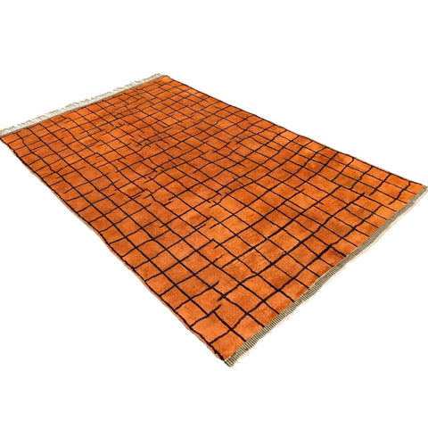 Grid Beni Ourain Moroccan rug design , custom made for living room , handmade with natural wool , beni mrirt orange berber rug - Africancreates