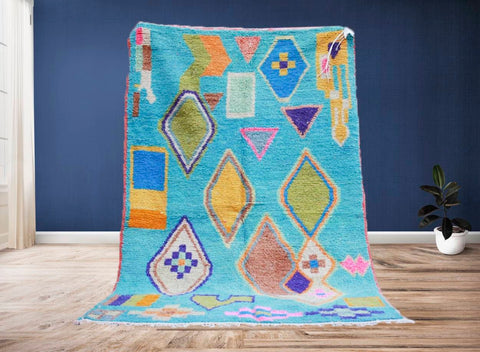 Sky Blue Moroccan rug , boujad rug , 8x10 rug , azilal rug , area rugs , 8x10 rugs