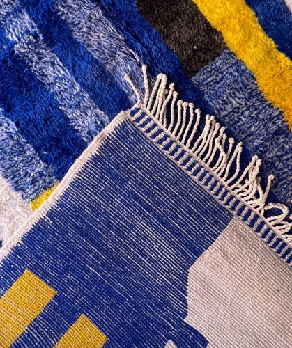 Blue shades Moroccan rug - stripes rug design - Custom size rug for living room and bedroom - beniouarain rug - scandinavian rug