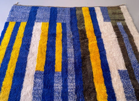 Blue shades Moroccan rug - stripes rug design - Custom size rug for living room and bedroom - beniouarain rug - scandinavian rug