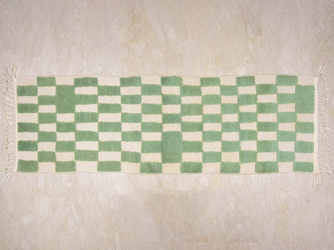 Chechered green runner- Moroccan Rug- Custom size rug-green Rug - Custom rug- rugs for living room, modern runner- Contemporary rug , mrirt