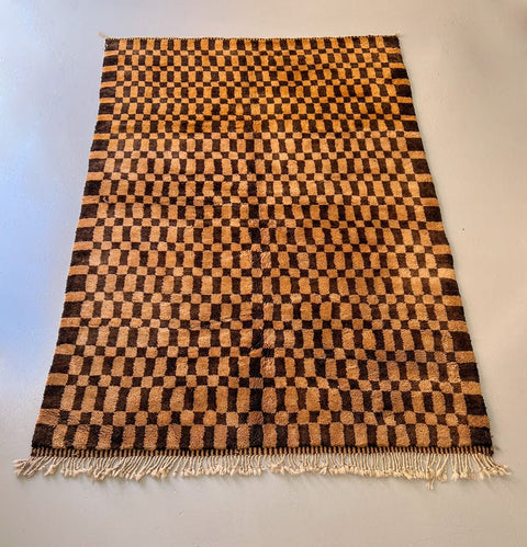Brown checkered Moroccan rug , 8x10 rugs beni ourain rug - rugs for living room and bedroom - abstract rug - Berber Rug