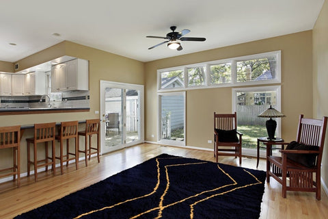 Dark blue custom made moroccan berber rug , beni ourain carpet handmade with natural wool in geometric design