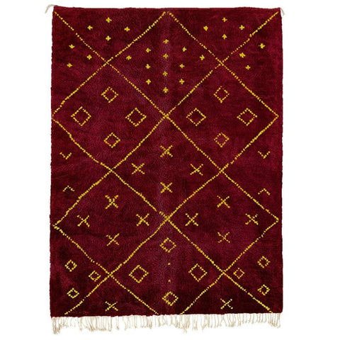 Moroccan red beni ourain rug , berber carpet design handmade and custom for living room and bedroom