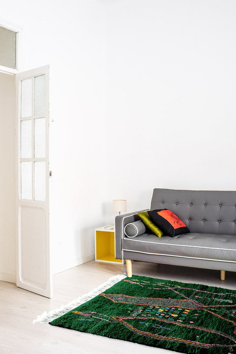 Gorgeous Moroccan beni ourain ourain rug handmade with natural wool , Green berber rug with a contemporary design custom for living room